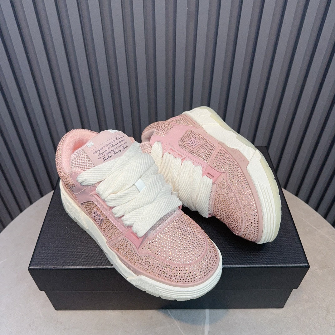 AMIRI Pink Embellished Sneakers with Chunky White Sole