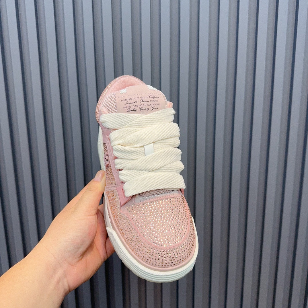 AMIRI Pink Embellished Sneakers with Chunky White Sole