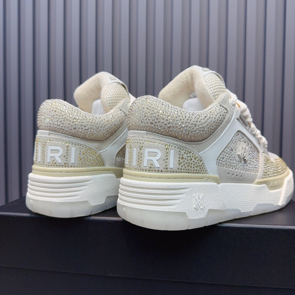 AMIRI Silver and Cream Embellished Sneakers with White Sole