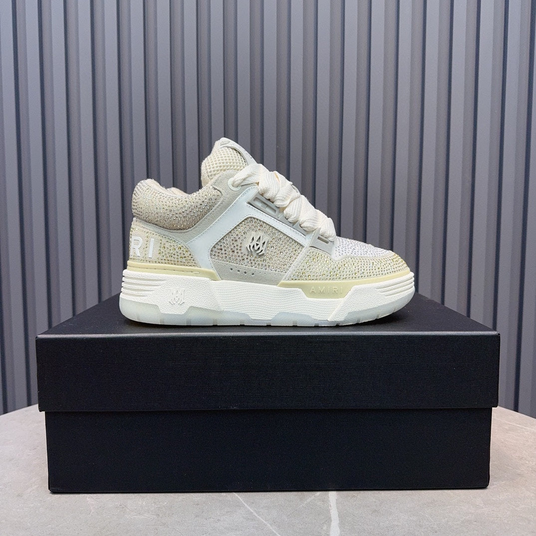 AMIRI Silver and Cream Embellished Sneakers with White Sole