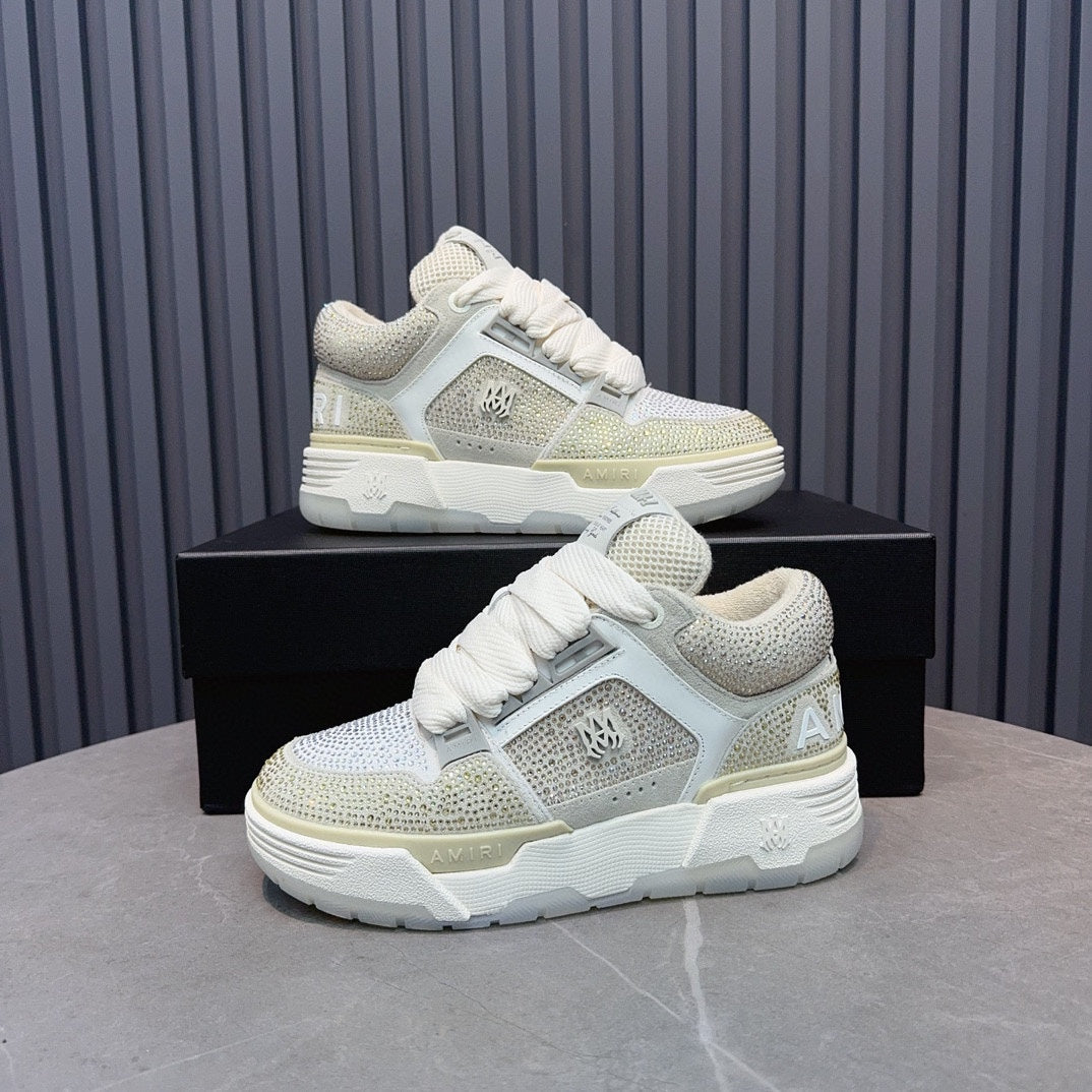 AMIRI Silver and Cream Embellished Sneakers with White Sole