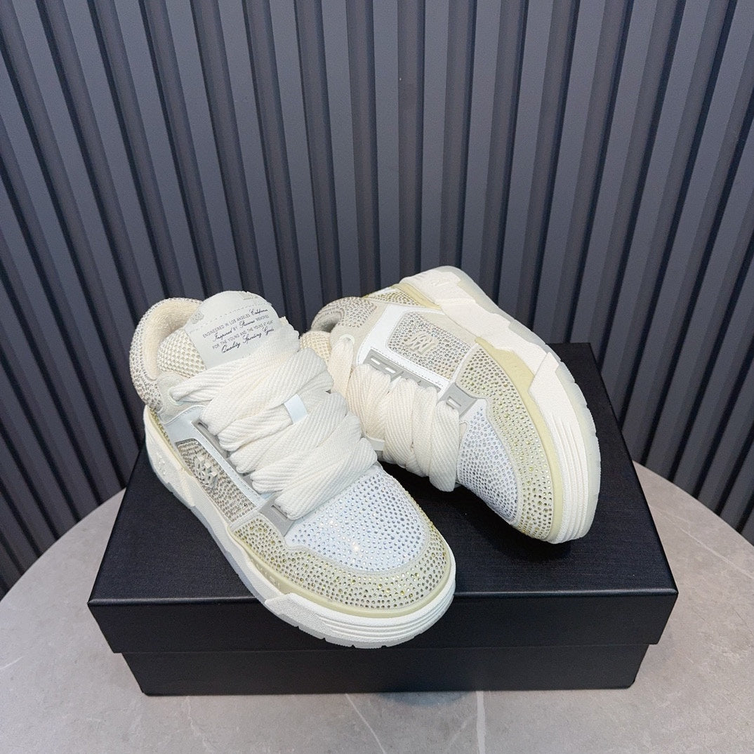 AMIRI Silver and Cream Embellished Sneakers with White Sole