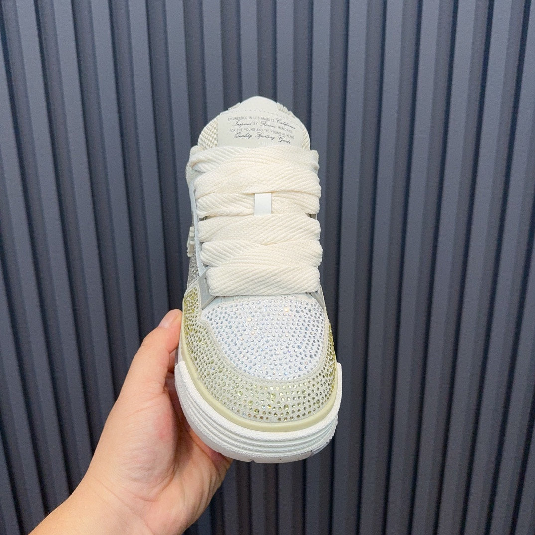 AMIRI Silver and Cream Embellished Sneakers with White Sole