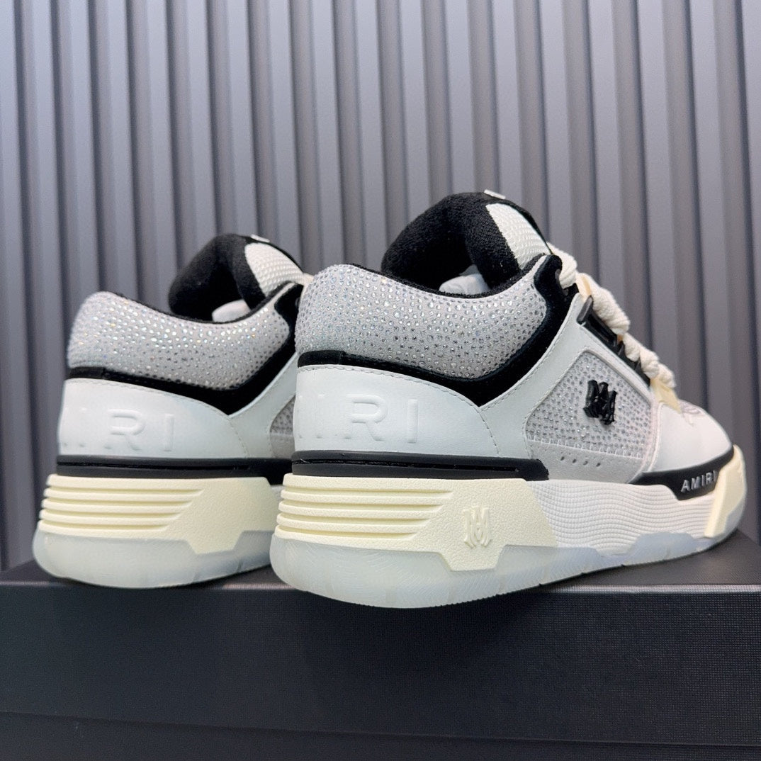 AMIRI White Embellished Sneakers with Black Trim