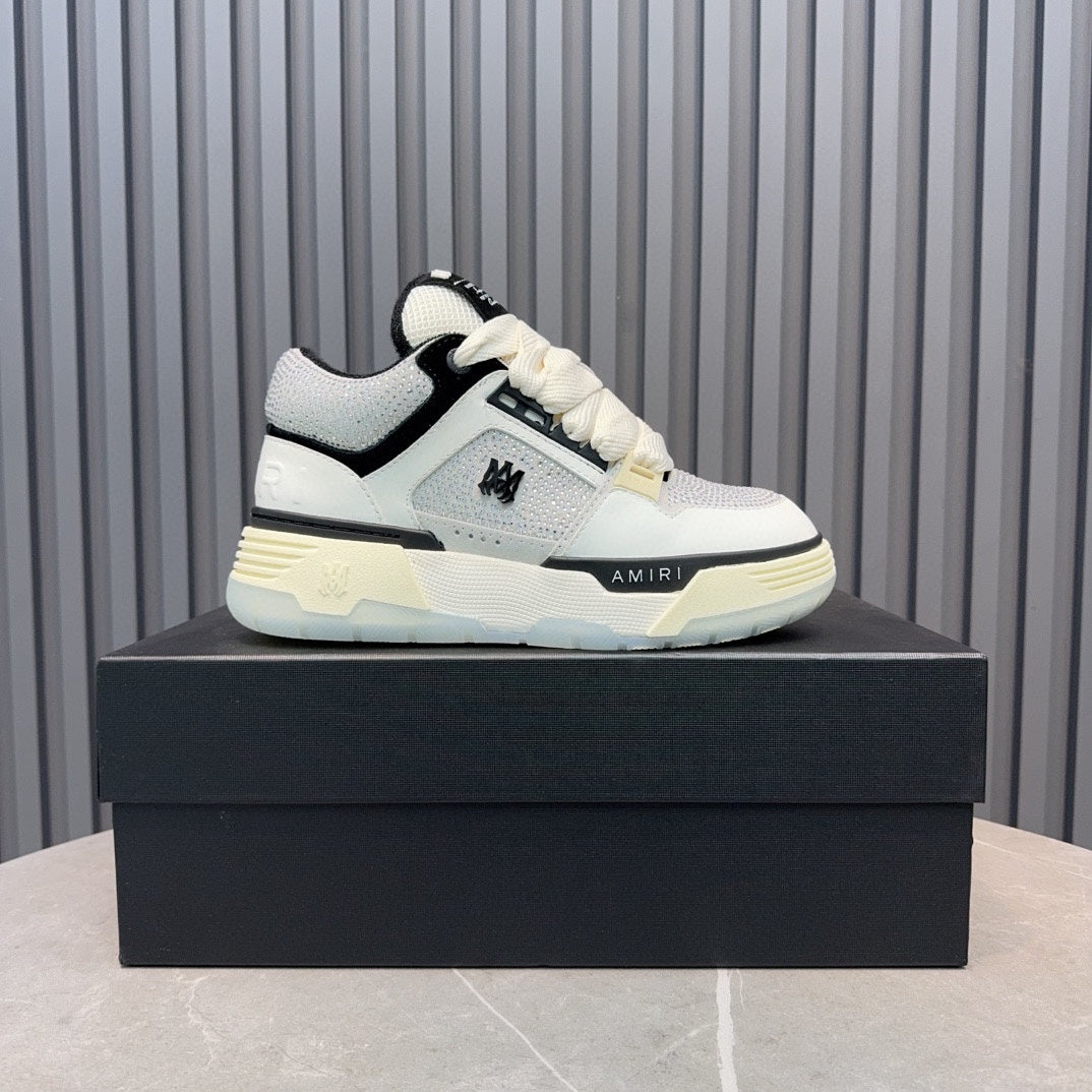 AMIRI White Embellished Sneakers with Black Trim