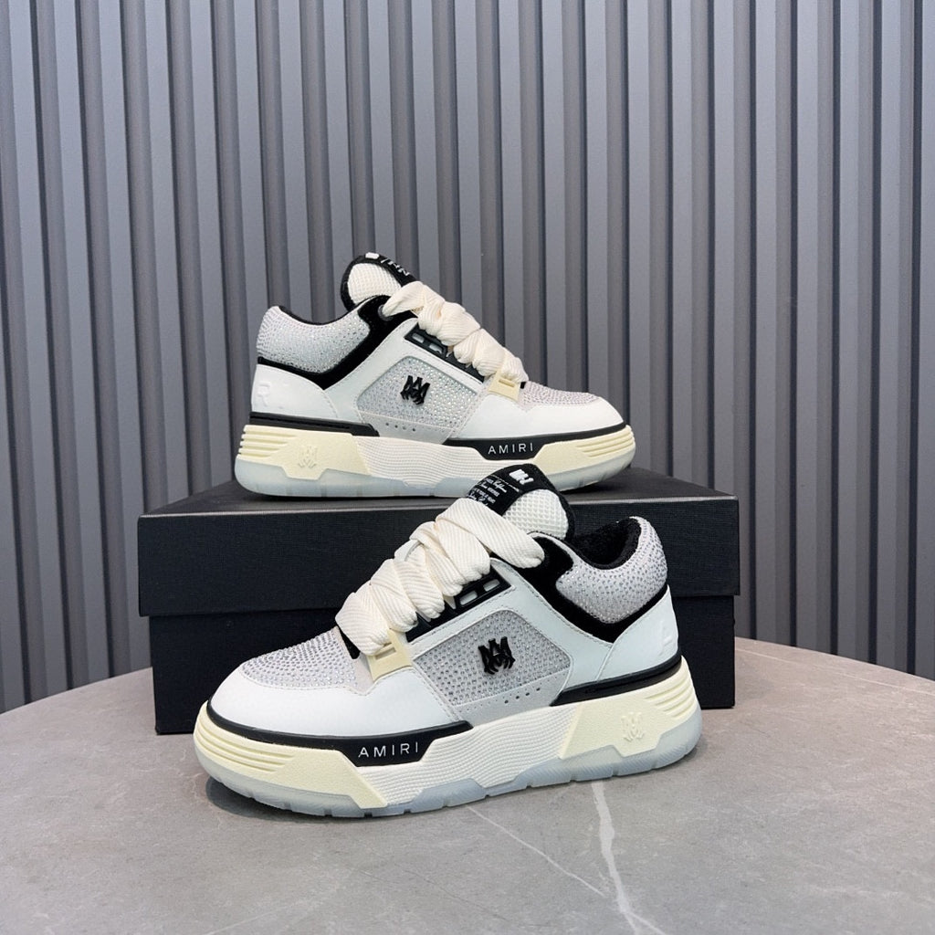 AMIRI White Embellished Sneakers with Black Trim