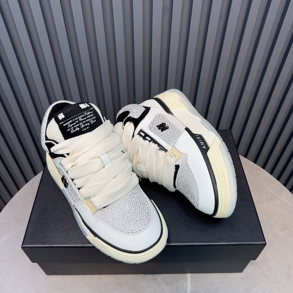 AMIRI White Embellished Sneakers with Black Trim