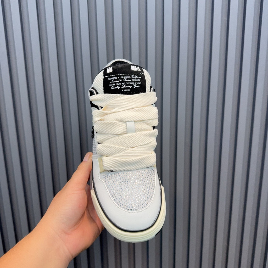 AMIRI White Embellished Sneakers with Black Trim