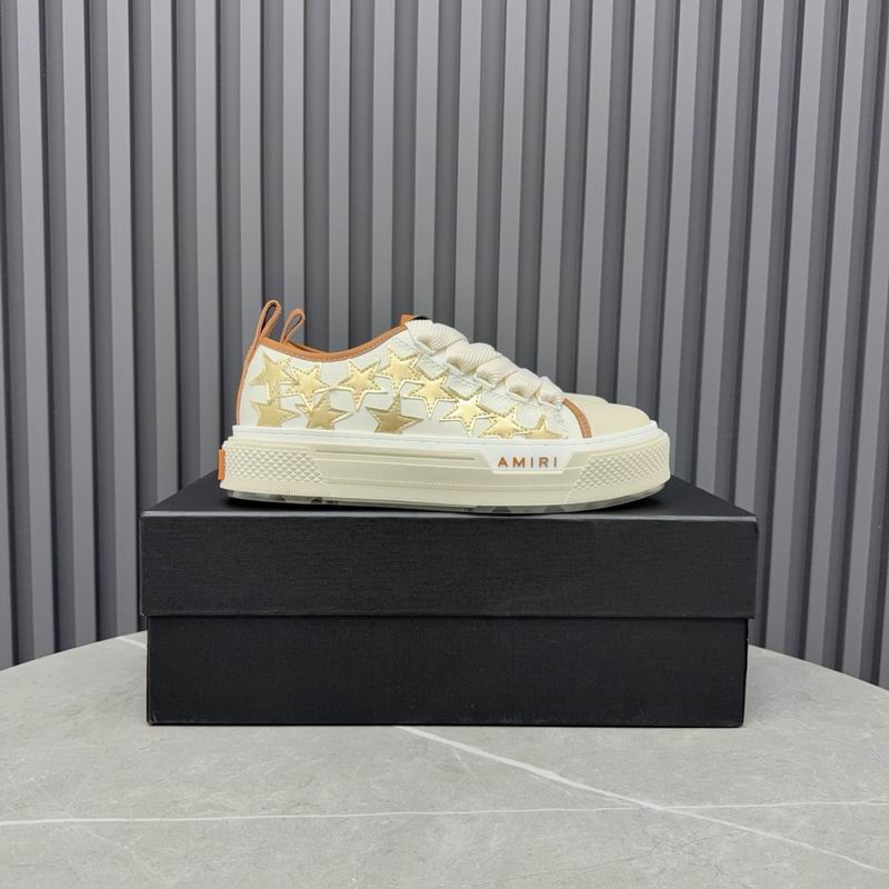 AMIRI White & Gold Star Sneakers with Tan Trim