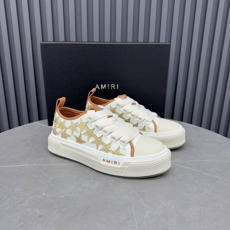 AMIRI White & Gold Star Sneakers with Tan Trim