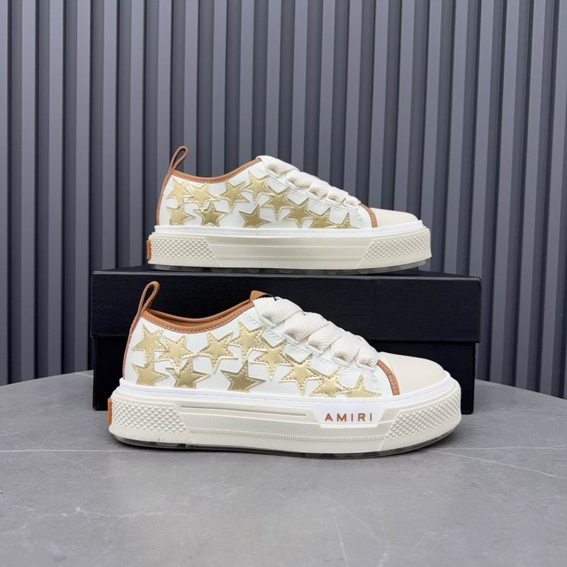 AMIRI White & Gold Star Sneakers with Tan Trim