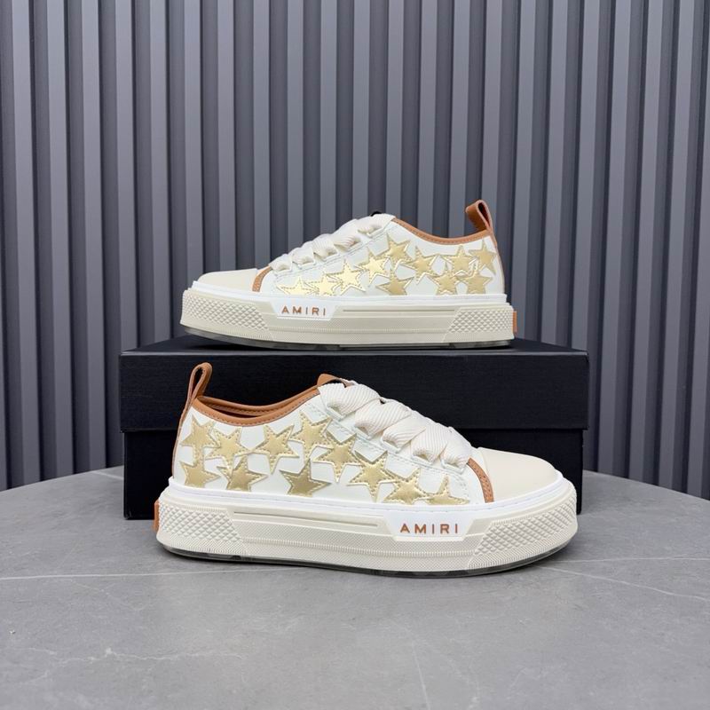 AMIRI White & Gold Star Sneakers with Tan Trim