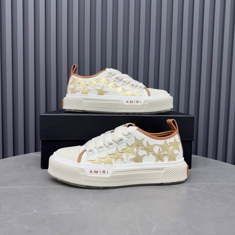 AMIRI White & Gold Star Sneakers with Tan Trim