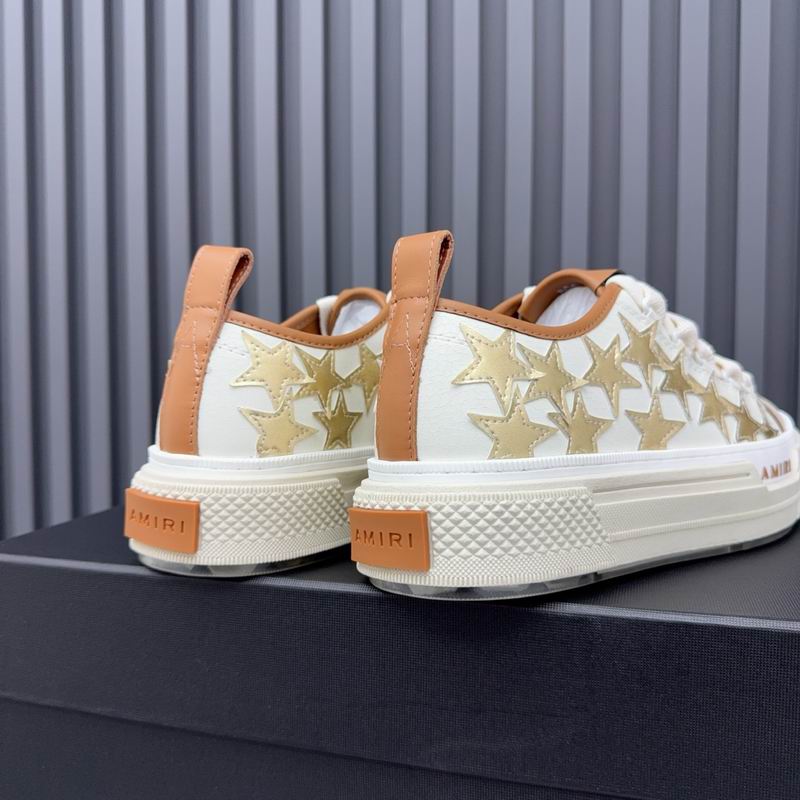 AMIRI White & Gold Star Sneakers with Tan Trim