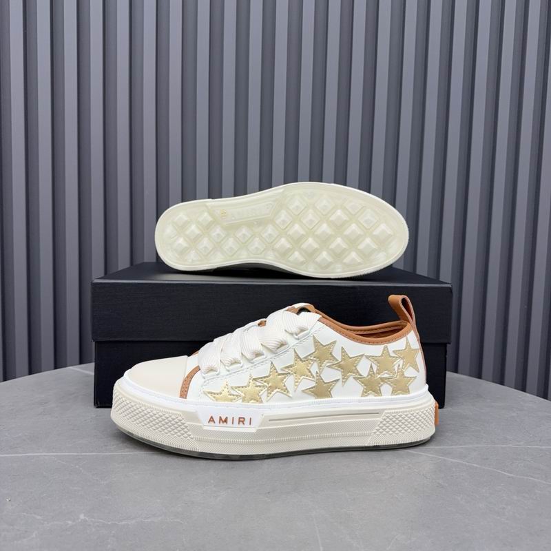 AMIRI White & Gold Star Sneakers with Tan Trim