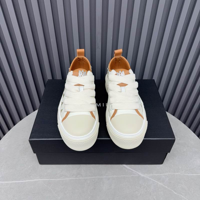 AMIRI White & Gold Star Sneakers with Tan Trim