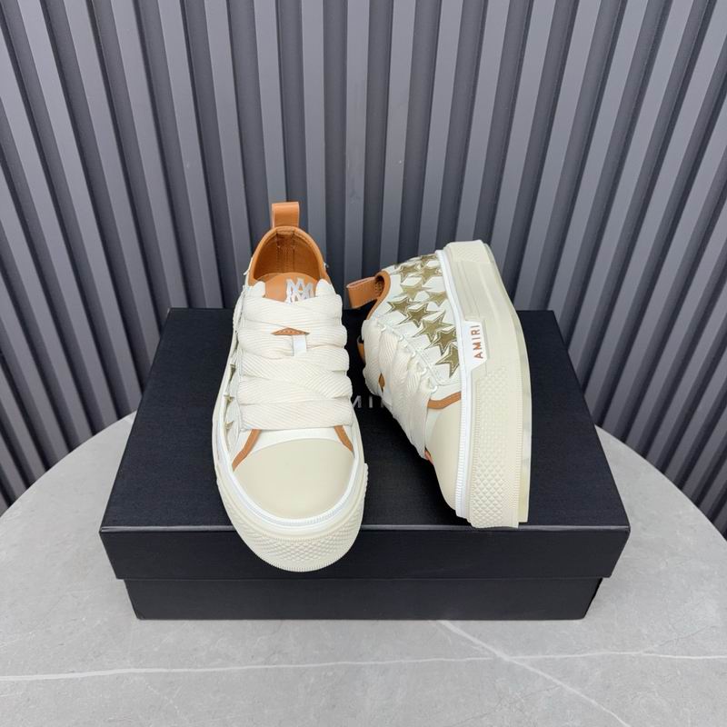 AMIRI White & Gold Star Sneakers with Tan Trim