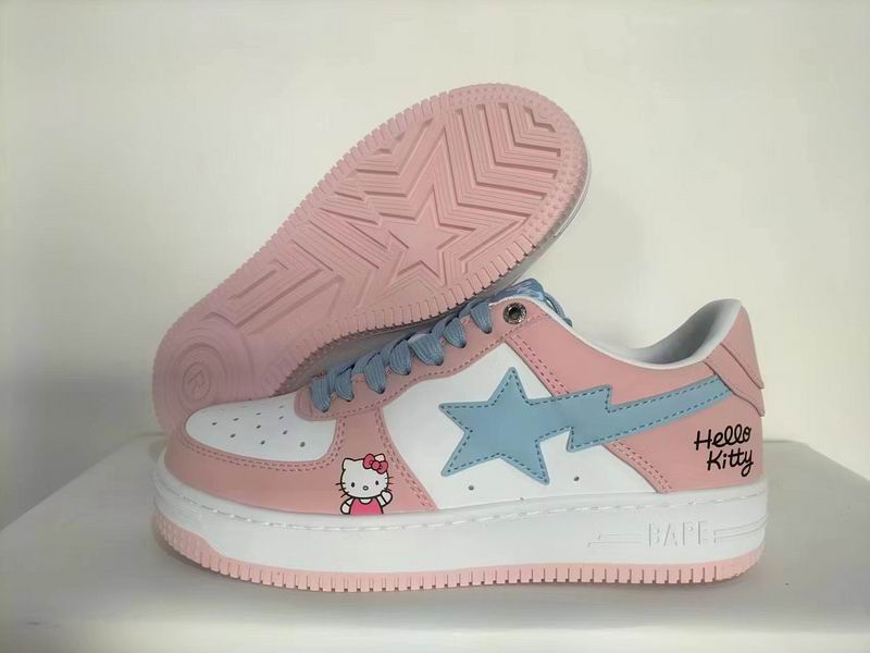BAPE Pink & Blue Star Low-Top Sneakers with Hello Kitty Graphics
