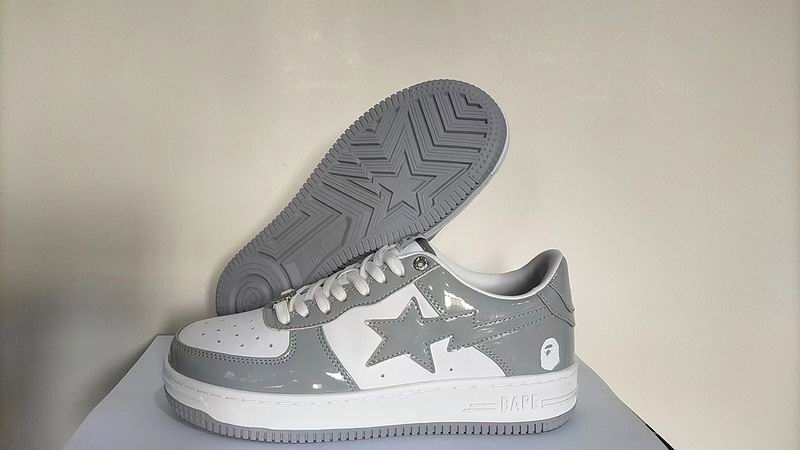 BAPE Grey & White Star Low-Top Sneakers