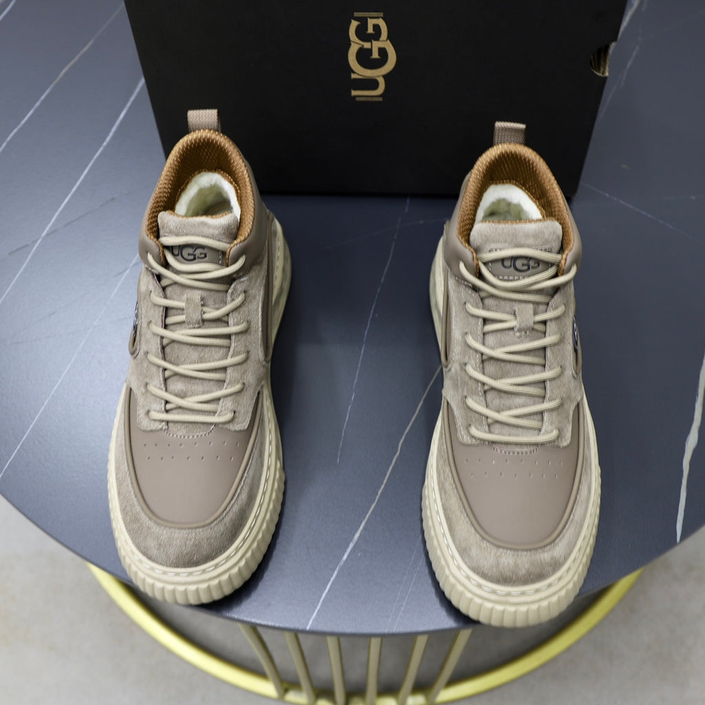 UGG Oval-Logo High-Top Sneakers - Taupe & Cream