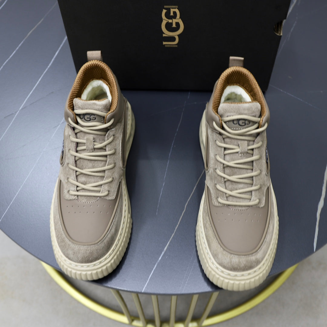 UGG Oval-Logo High-Top Sneakers - Taupe & Cream