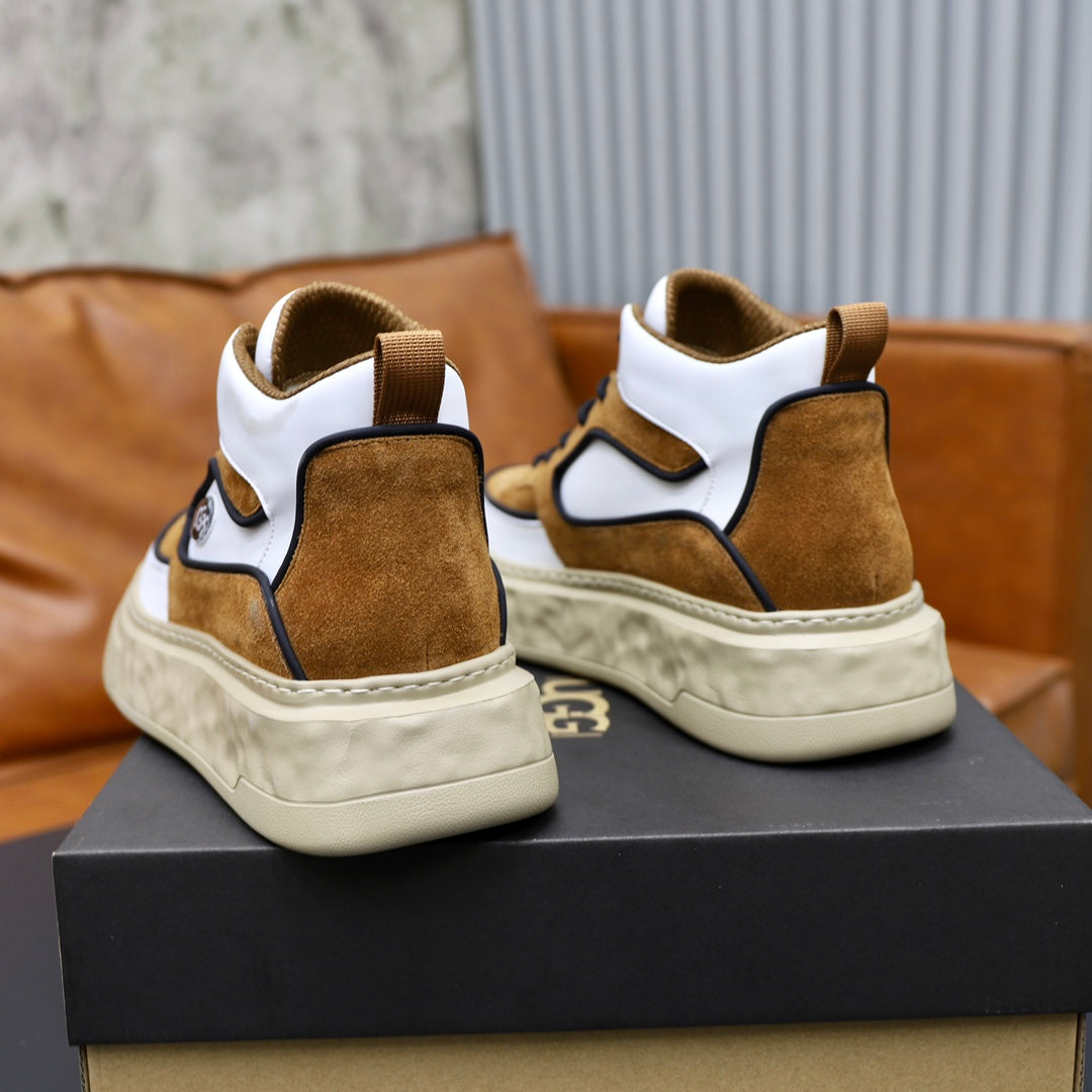 UGG Oval-Logo High-Top Sneakers - Chestnut & White