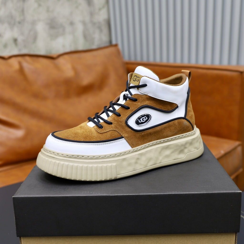 UGG Oval-Logo High-Top Sneakers - Chestnut & White