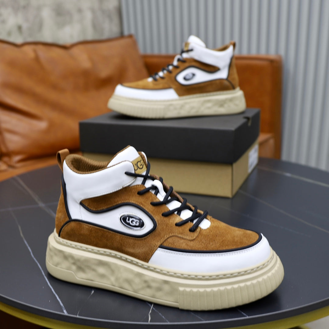 UGG Oval-Logo High-Top Sneakers - Chestnut & White