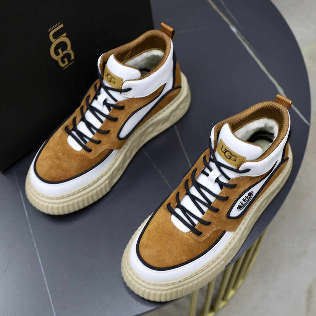 UGG Oval-Logo High-Top Sneakers - Chestnut & White
