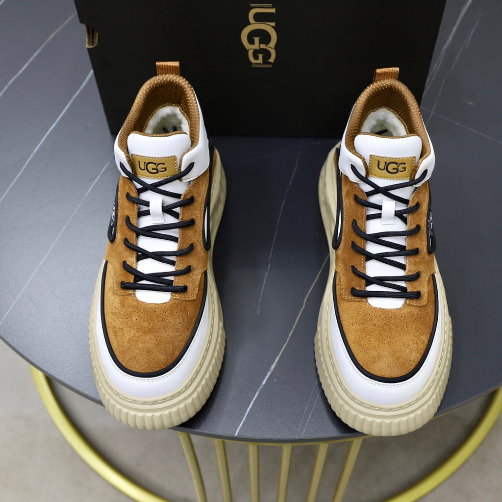 UGG Oval-Logo High-Top Sneakers - Chestnut & White