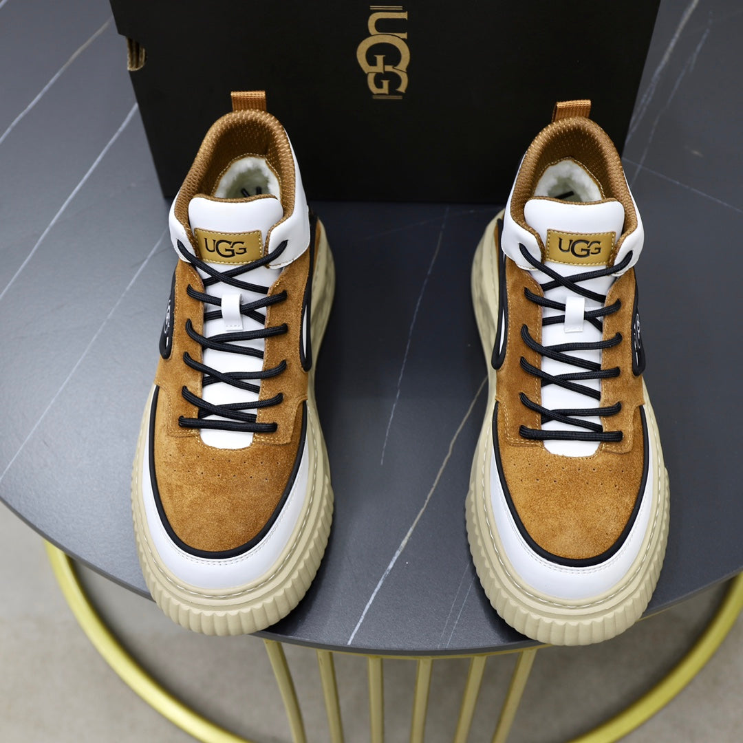 UGG Oval-Logo High-Top Sneakers - Chestnut & White