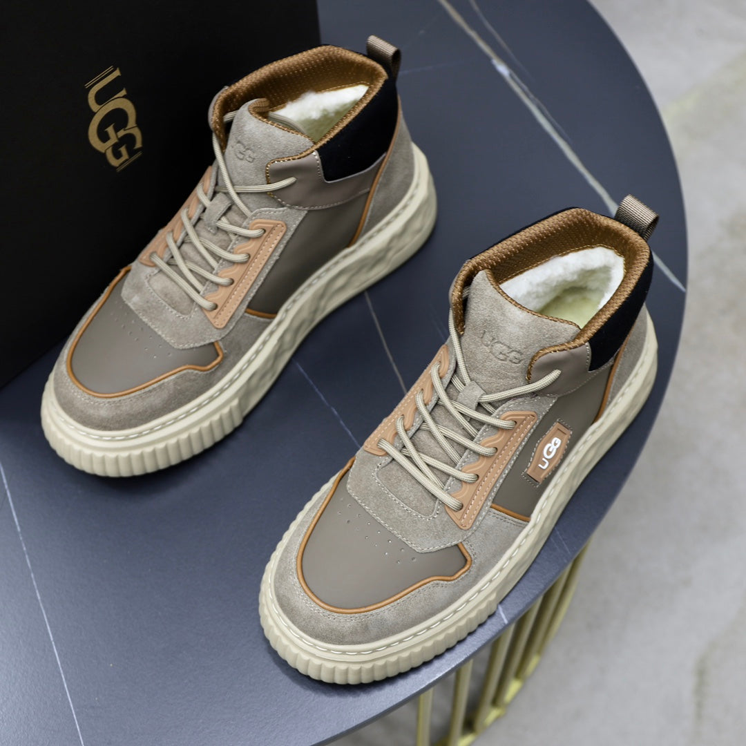 UGG Logo-Patch High-Top Sneakers - Grey & Tan