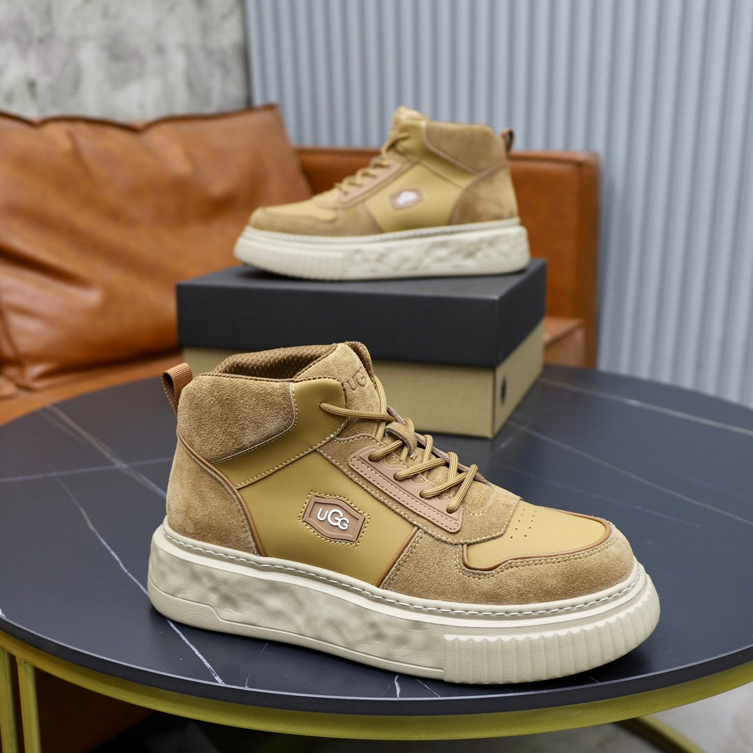 UGG Logo-Patch High-Top Sneakers - Wheat & Cream