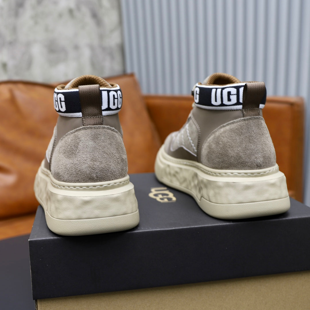UGG Logo-Collar High-Top Sneakers - Taupe & Cream