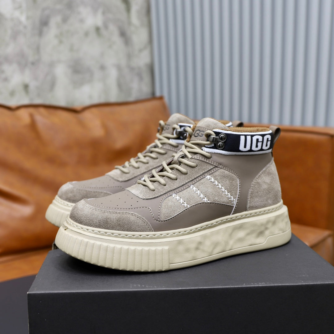 UGG Logo-Collar High-Top Sneakers - Taupe & Cream