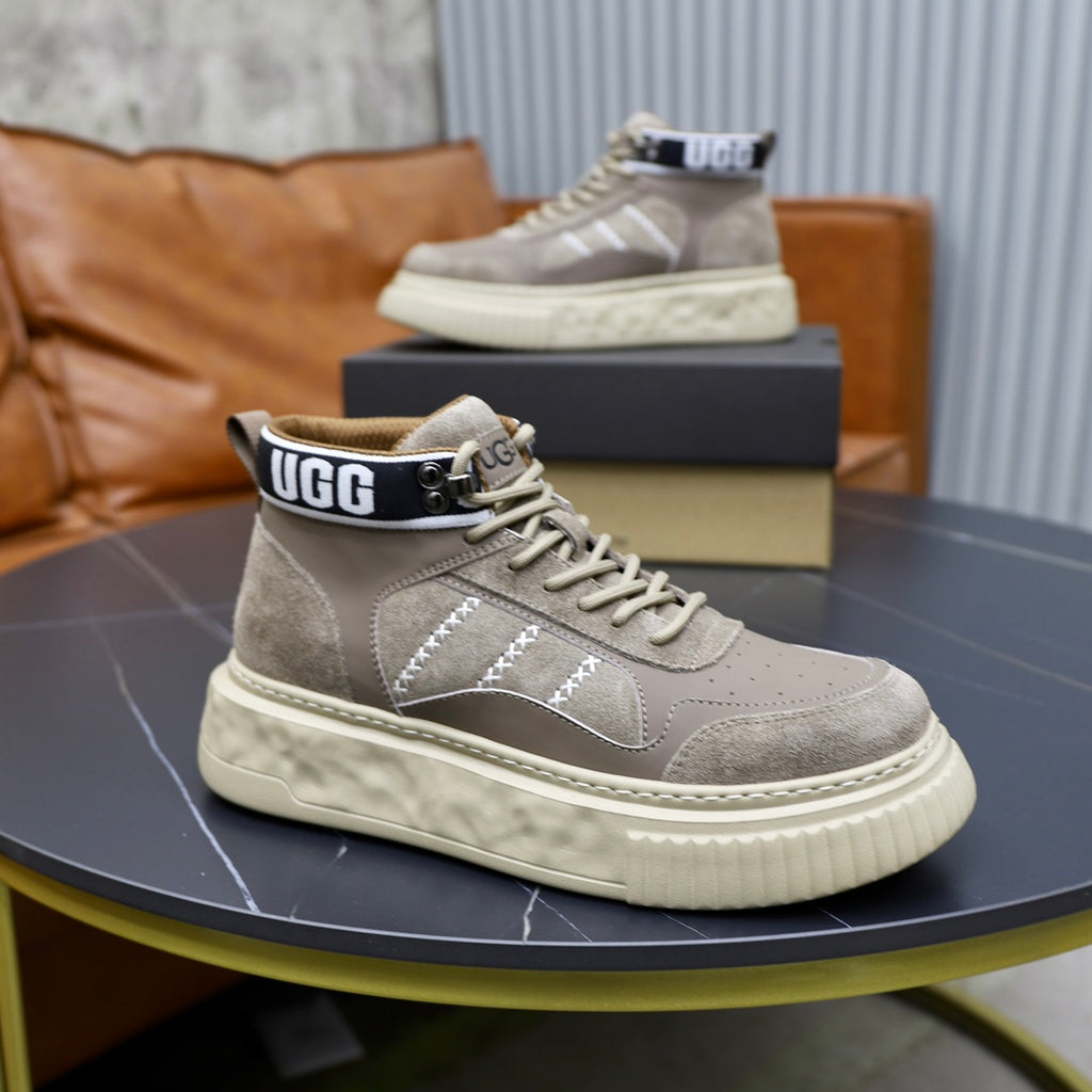UGG Logo-Collar High-Top Sneakers - Taupe & Cream