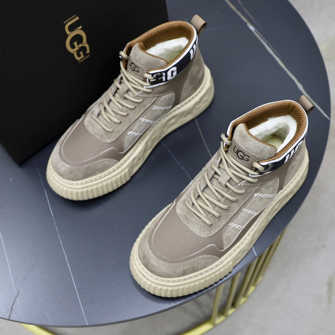 UGG Logo-Collar High-Top Sneakers - Taupe & Cream
