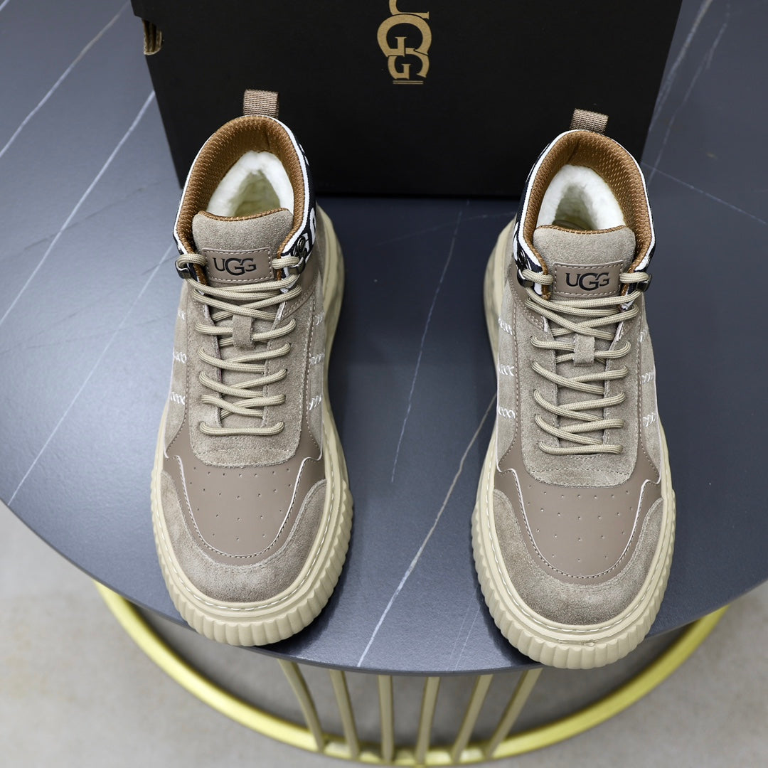 UGG Logo-Collar High-Top Sneakers - Taupe & Cream