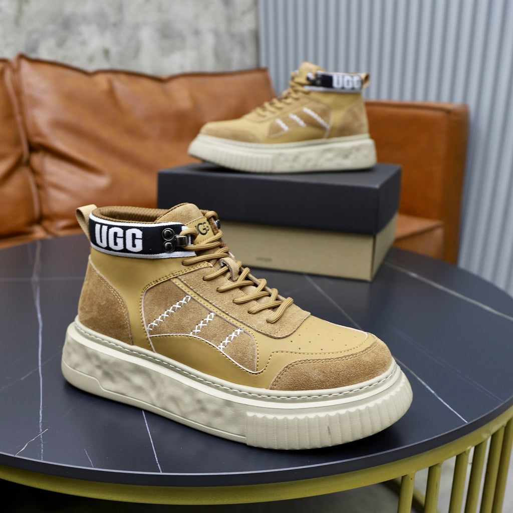 UGG Logo-Collar High-Top Sneakers - Wheat & Cream