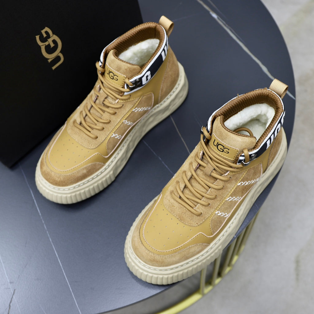 UGG Logo-Collar High-Top Sneakers - Wheat & Cream