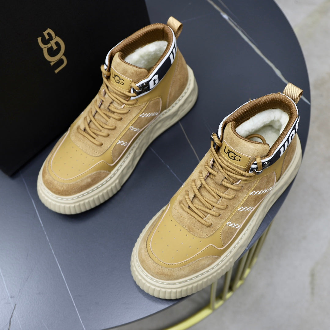 UGG Logo-Collar High-Top Sneakers - Wheat & Cream