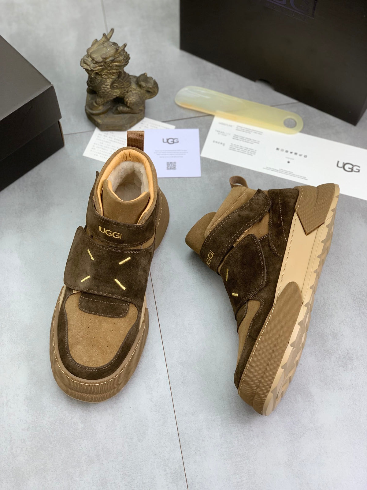 UGG Strap High-Top Sneakers - Dark Brown & Tan