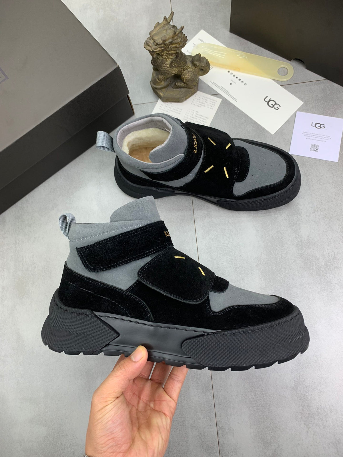 UGG Strap High-Top Sneakers - Black & Grey