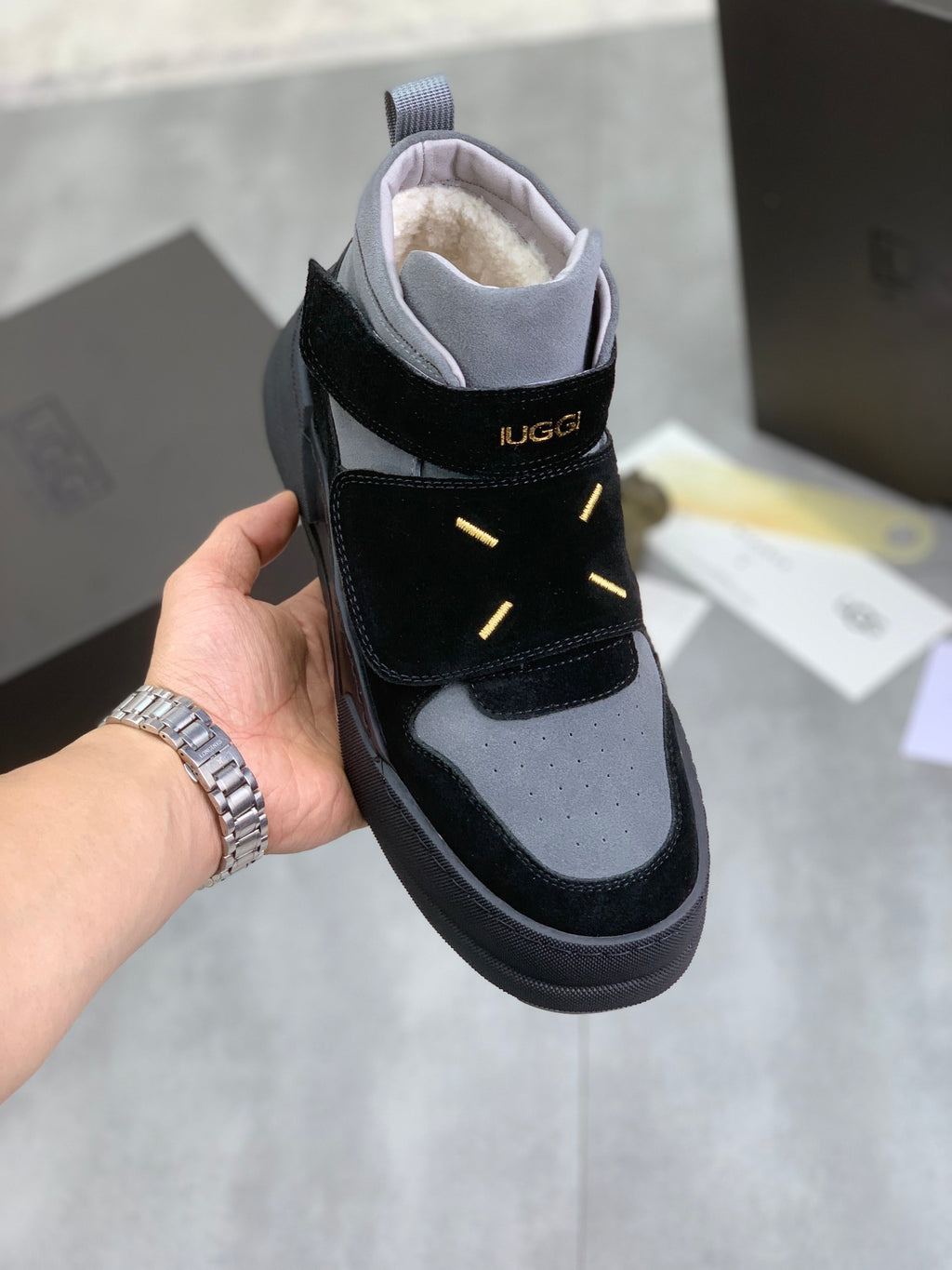 UGG Strap High-Top Sneakers - Black & Grey