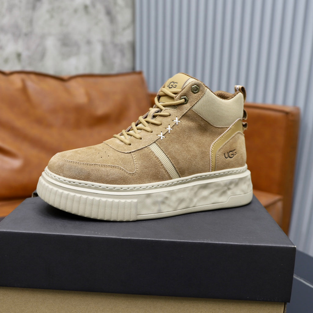 UGG Sand High-Top Sneakers with Textured Collar