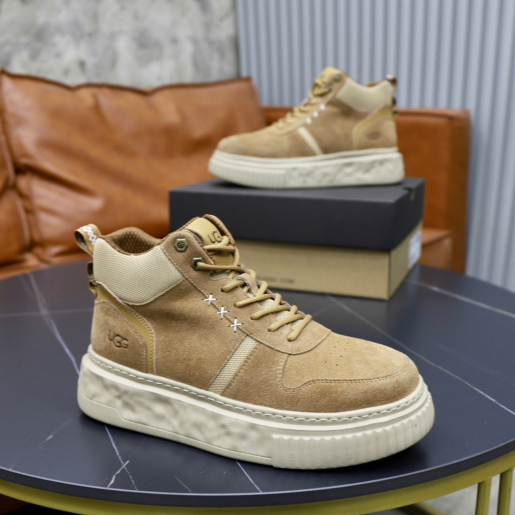 UGG Sand High-Top Sneakers with Textured Collar