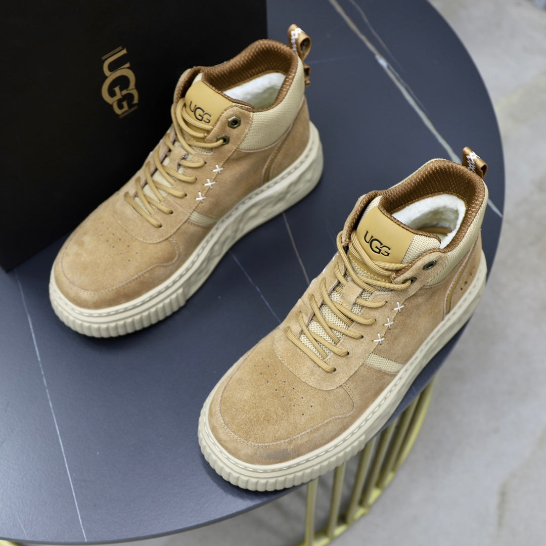 UGG Sand High-Top Sneakers with Textured Collar