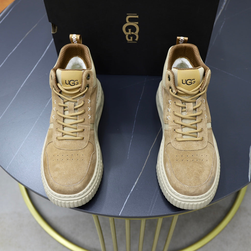 UGG Sand High-Top Sneakers with Textured Collar