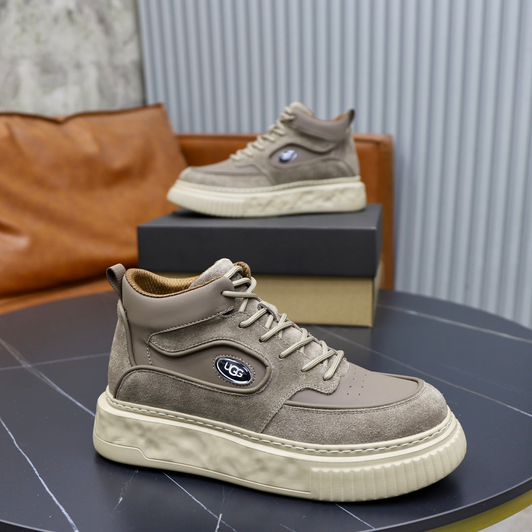 UGG Oval-Logo High-Top Sneakers - Taupe & Cream