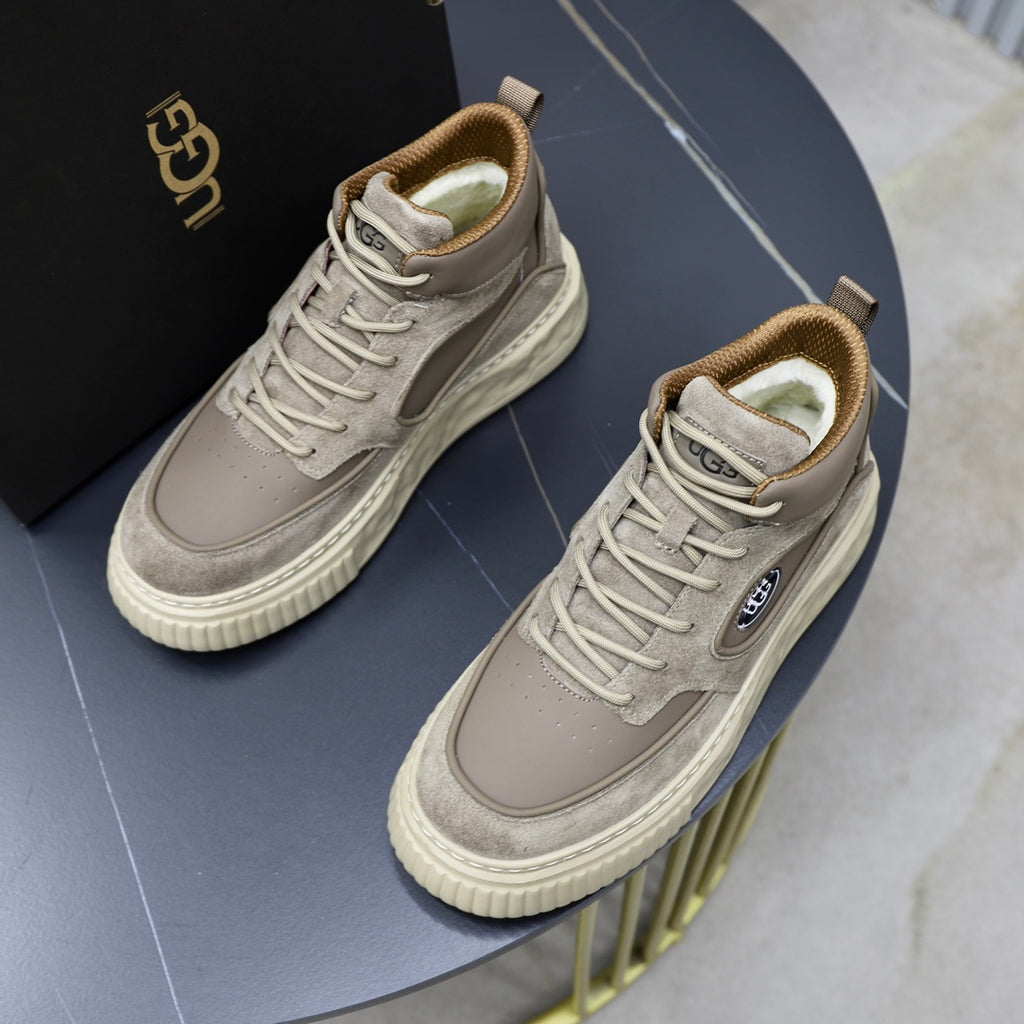 UGG Oval-Logo High-Top Sneakers - Taupe & Cream